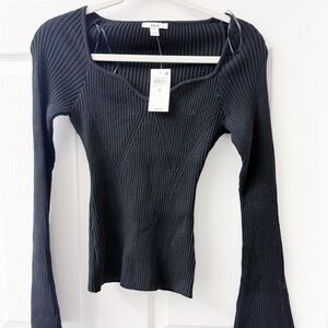 Bar III Black Ribbed Long-Sleeve Women's Top